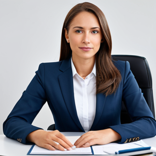 Home 11 ** A professional businesswoman in a modest business suit, sitting at a desk in a modern office, fully clothed, appropriate attire, safe for work, perfect anatomy, natural proportions, professional photography, high quality.
**