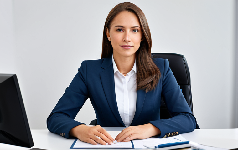 ** A professional businesswoman in a modest business suit, sitting at a desk in a modern office, fully clothed, appropriate attire, safe for work, perfect anatomy, natural proportions, professional photography, high quality.

**