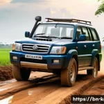 쌍용 토레스의 고객 충성도 - A robust and durable SUV car frame made from high-quality, strong materials, shown on rough and unev...