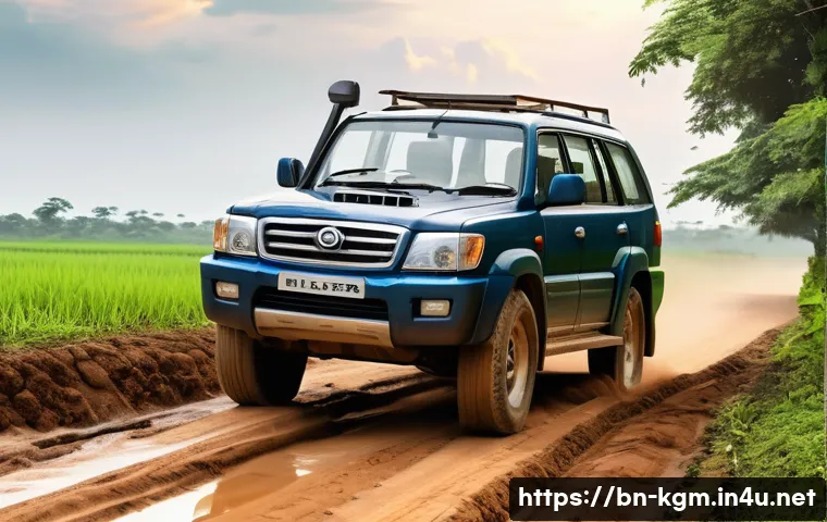 쌍용 토레스의 고객 충성도 - A robust and durable SUV car frame made from high-quality, strong materials, shown on rough and unev...