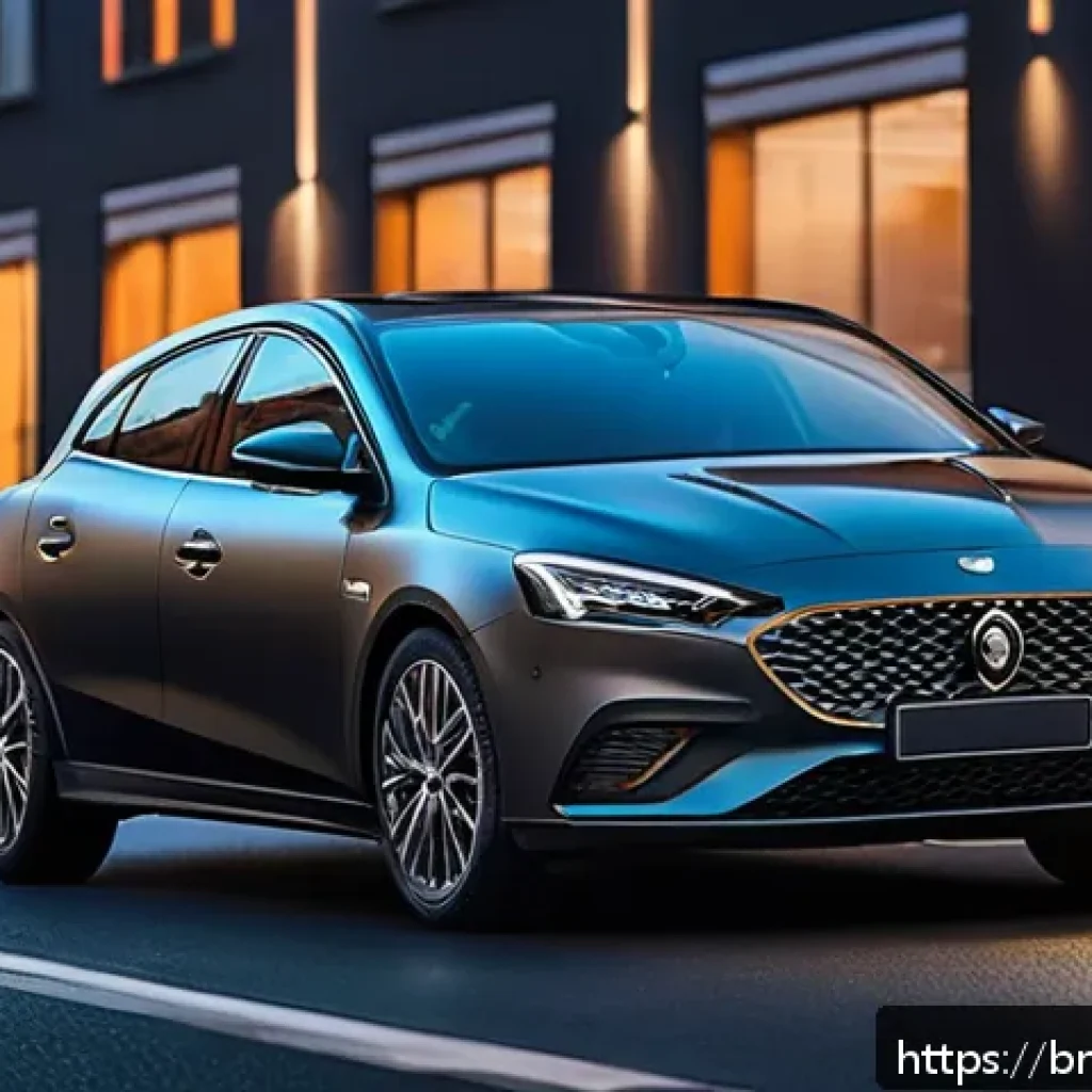 쌍용 렉스턴 스포츠 칸 차량 색상 옵션 - A sleek, modern car with a matte finish paint in deep charcoal gray, parked on an urban street at du...