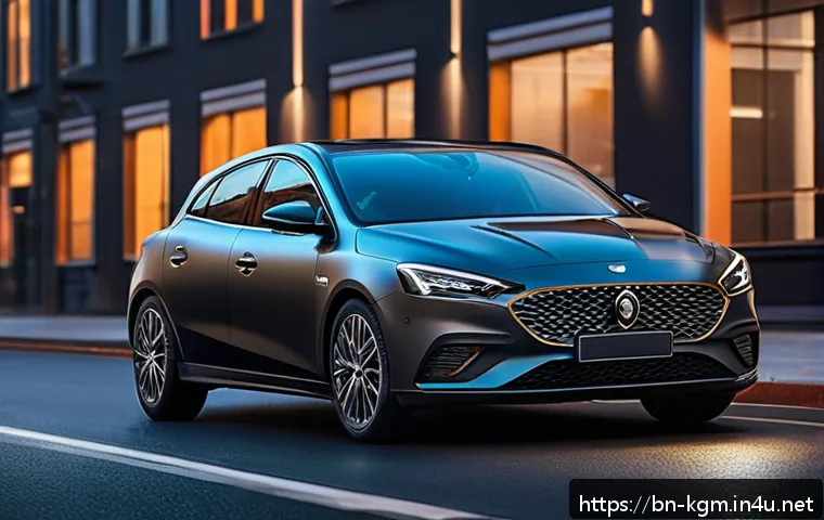 쌍용 렉스턴 스포츠 칸 차량 색상 옵션 - A sleek, modern car with a matte finish paint in deep charcoal gray, parked on an urban street at du...